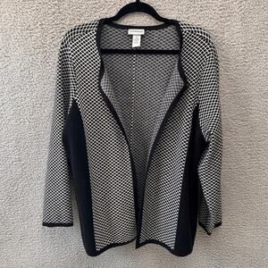 Catherines Womens Open Cardigan 1X Black White Geometric Stretch Glam Long slv